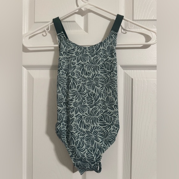 Zara Other - Girls Zara Teal and White Leaf-Print One-Piece Swimsuit